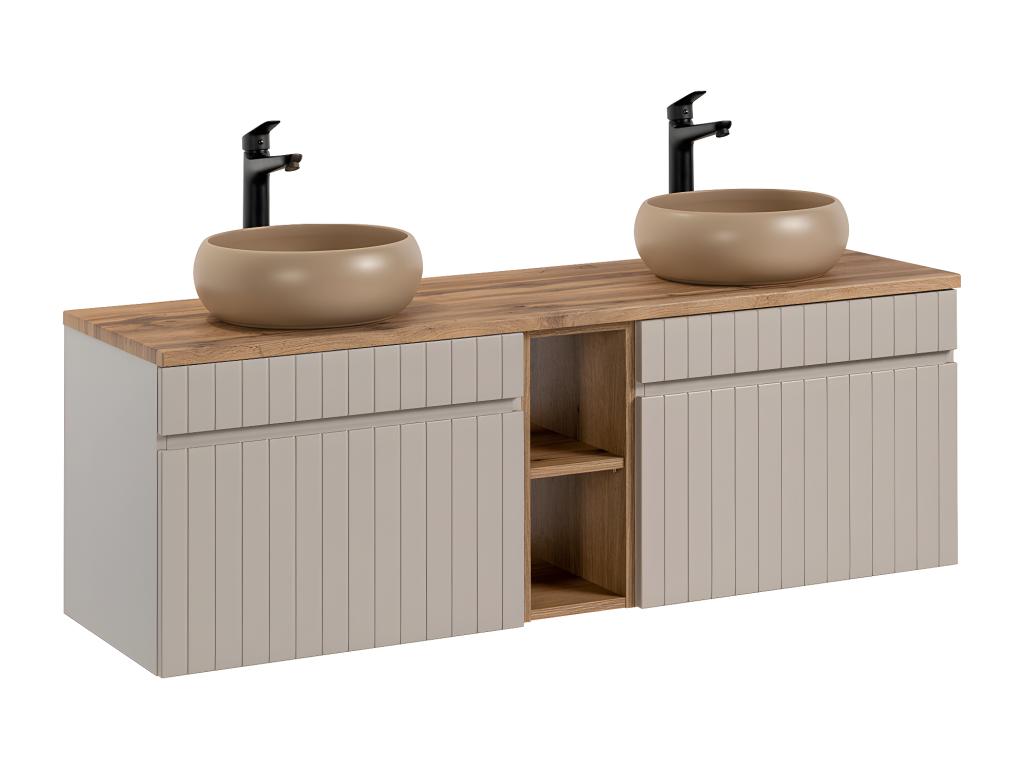 Double vanity unit 140cm with 2 niches Nidchicshop Cashmere and Wood 07562TNZS