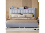 Adult bed 160x200cm in linen - with USB port and 4 drawers - Bohometop slatted base - Light Grey 50616CZDR