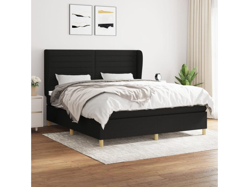 Upholstered bed base with mattress, black, 180x200 cm, fabric, 23722EXXU