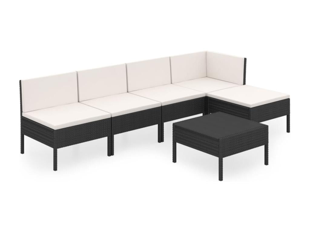 6-piece garden furniture set with cushions, black wicker resin, 68 18057VXSS