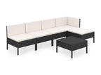 6-piece garden furniture set with cushions, black wicker resin, 68 18057VXSS
