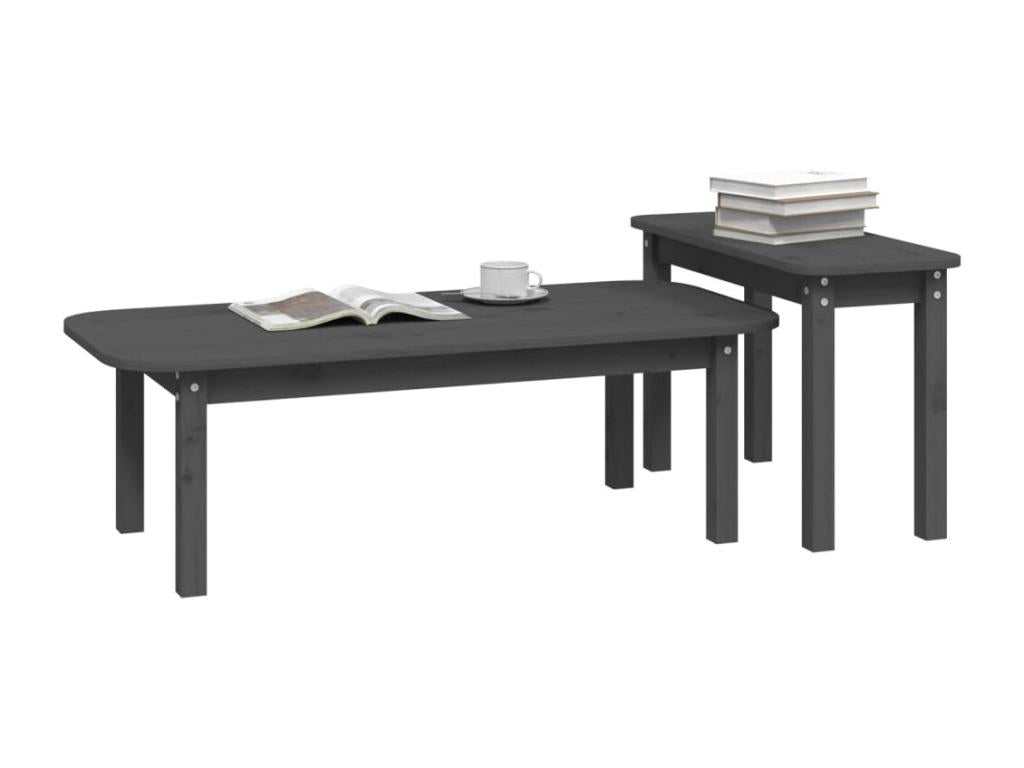 Set of 2 coffee tables, Grey, Solid pine wood, 42940JDRZ