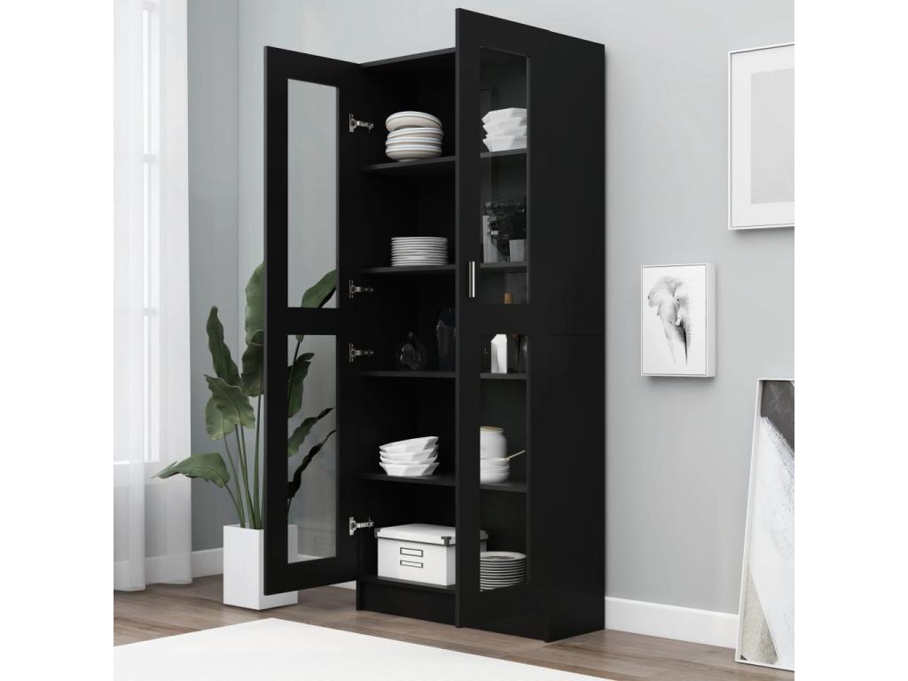 Black display cabinet, 82.5x30.5x185.5 cm, engineered wood, 57171ZFNB
