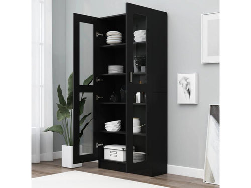 Black display cabinet, 82.5x30.5x185.5 cm, engineered wood, 57171ZFNB