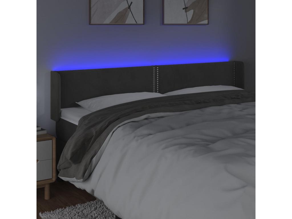 LED Headboard, Dark Grey, 183x16x78/88 cm, Velvet, 82468IAVB