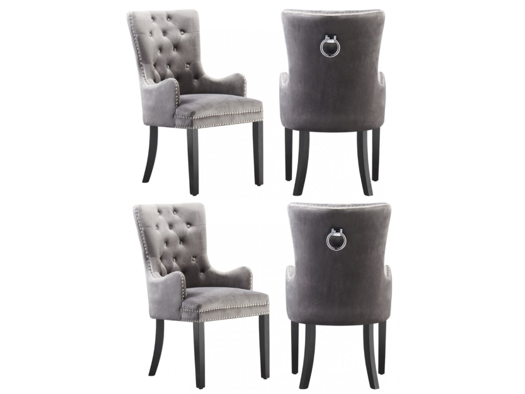 Nidchicshop - Set of 4 Velvet Upholstered Chairs - With Armrests - Wooden Legs - Dark Grey 80264KSRU
