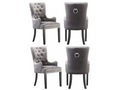 Nidchicshop - Set of 4 Velvet Upholstered Chairs - With Armrests - Wooden Legs - Dark Grey 80264KSRU
