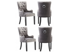 Nidchicshop - Set of 4 Velvet Upholstered Chairs - With Armrests - Wooden Legs - Dark Grey 80264KSRU