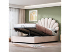 140x200 cm storage bed with adjustable headboard - upholstered in velvet - slatted base by Homelumiere - beige