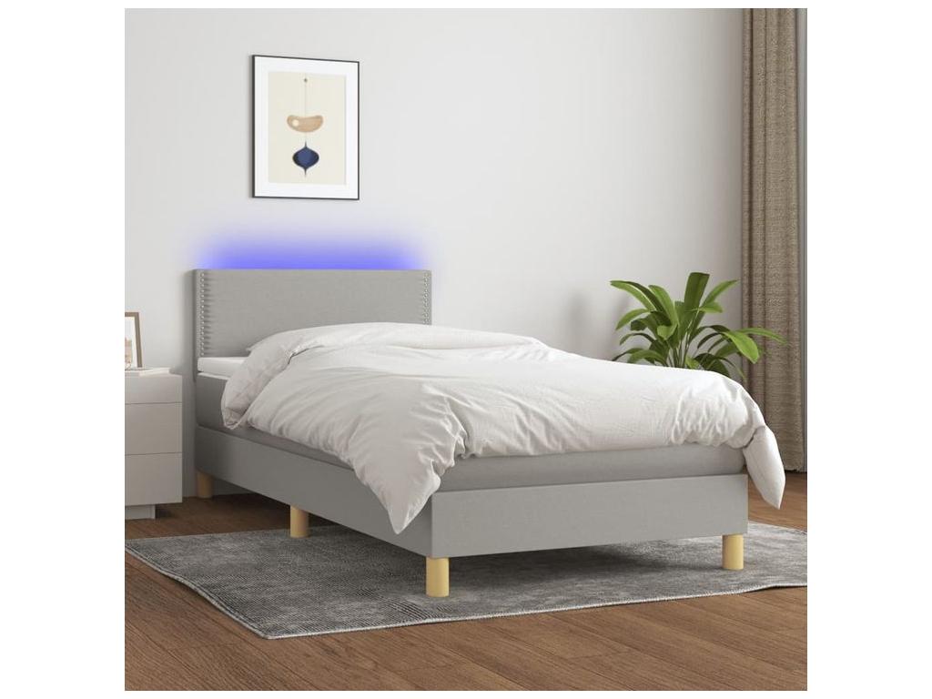 Bohometop bed base with LED light grey mattress 100x200 fabric 19720MLPD