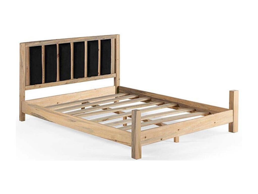 Light solid wood bed with soft fabric headboard Nidchicshop - 7 sizes - Burgundy color - 200x200 86729MARC