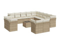 14-piece garden furniture set with cushions, beige woven resin, 93442NHUZ