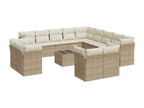 14-piece garden furniture set with cushions, beige woven resin, 93442NHUZ