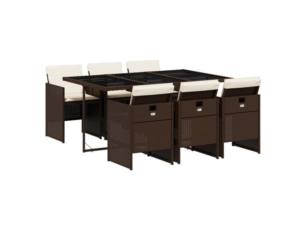 7-piece brown rattan garden dining set and cushions 82029JVKB