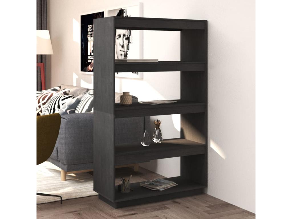 Bookshelf/Room Divider, Grey, 80x35x135 cm, Solid Pine, 43610FDYY