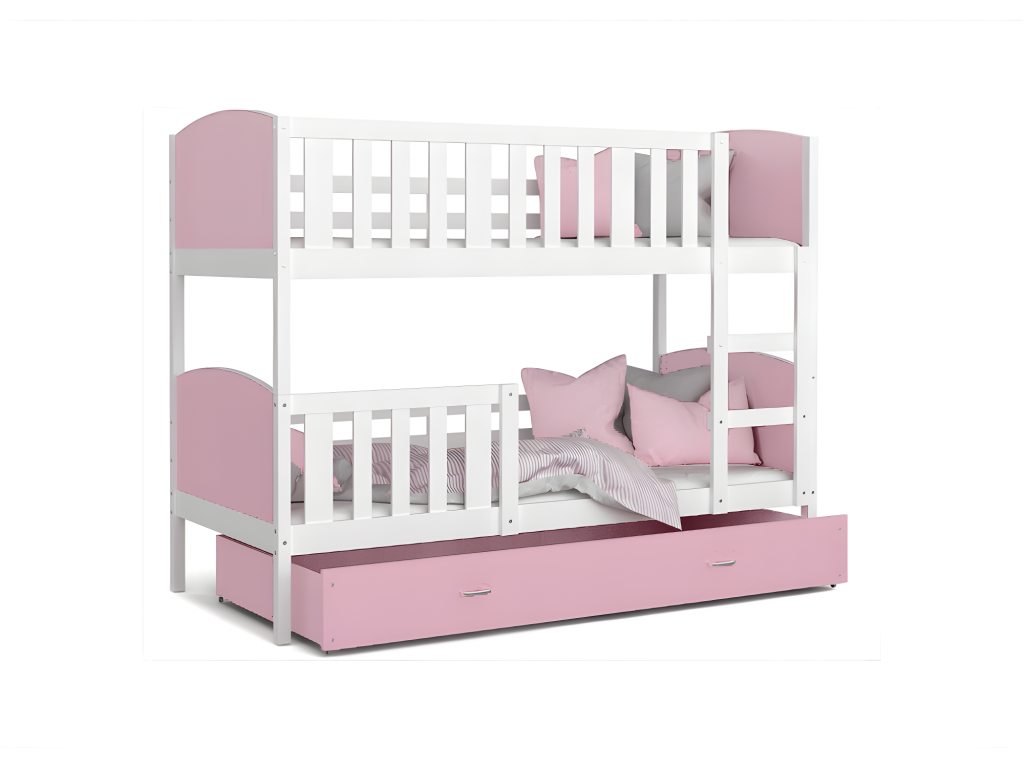 Bohometop Bunk Bed 90x190cm Without Mattress White - Pink. Comes with bed base and drawer. 62351YSKE