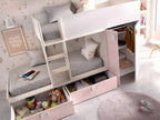 Bohometop Bunk Beds 2x90x190 cm - Built-in Wardrobe - Natural White and Pink - Bohometop 37322MAMA
