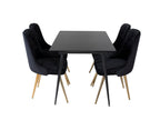 Bohometop extendable table set (120/160 cm length), black, and 4 Velvet Bohometop chairs in black velvet with brass trim. 94548ZFEF