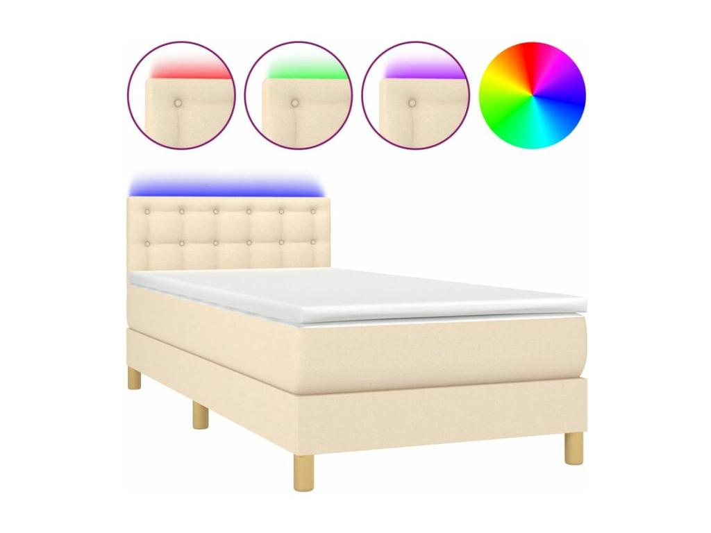 Bohometop bed base with LED mattress, Cream 100x200 cm, Fabric 64981OGDS