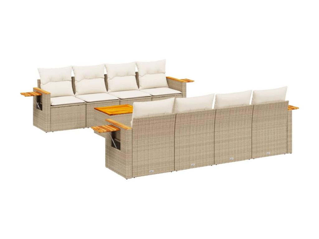 9-piece garden furniture set with cushions, beige woven resin, 34464KOFU