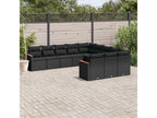 11-piece garden furniture set with cushions, black woven resin, 35069BMZD
