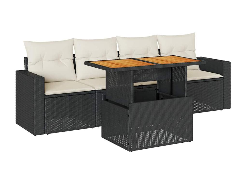 5-piece garden furniture set with cushions, black resin wicker, 20857WSXK
