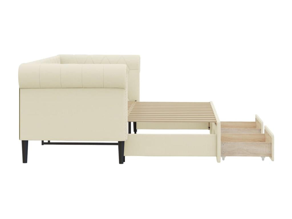 Daybed with trundle and drawers, cream, 90x200 cm, faux leather, 94357FLOU