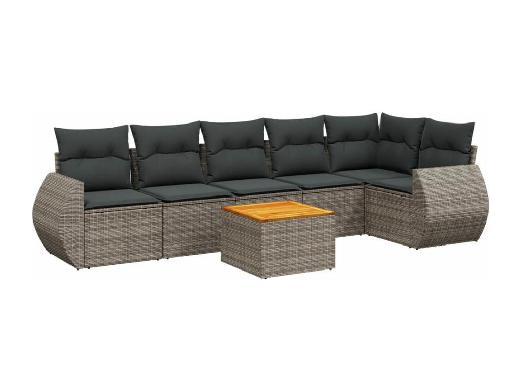 7-piece garden furniture set with cushions, grey woven resin 08729BLMH