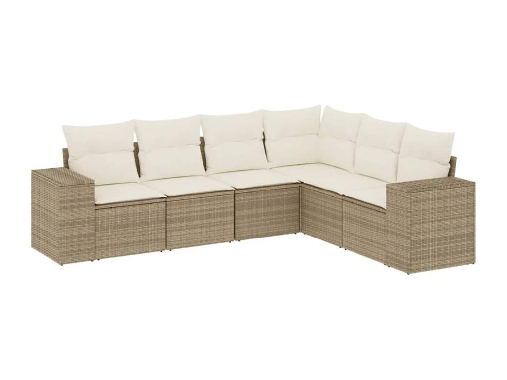 6-piece garden furniture set with cushions, beige wicker resin, 78848JUIC