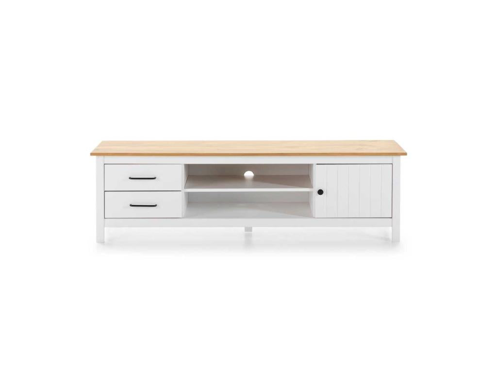 Bohometop 28395WCVP TV Stand with 1 Door and 2 Drawers, Wood/White