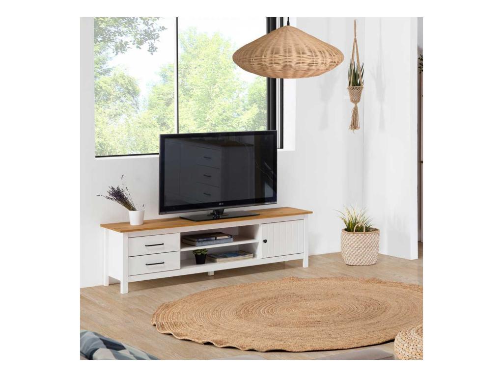 Bohometop 28395WCVP TV Stand with 1 Door and 2 Drawers, Wood/White