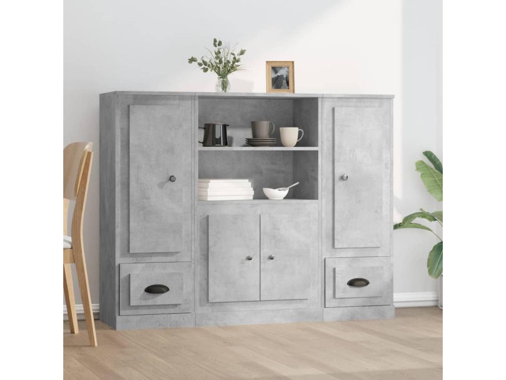 3-piece buffet set, concrete grey engineered wood finish, 55853FPXG
