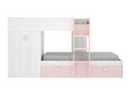 Children's bunk bed with wardrobe and 2 drawers, white and pink - Length 271 x Depth 111 x Height 150 cm 08920BUVZ