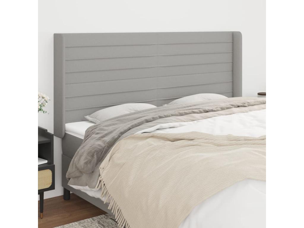 Headboard with wings, light grey, 163x16x118/128 cm, fabric, 18904GYWB
