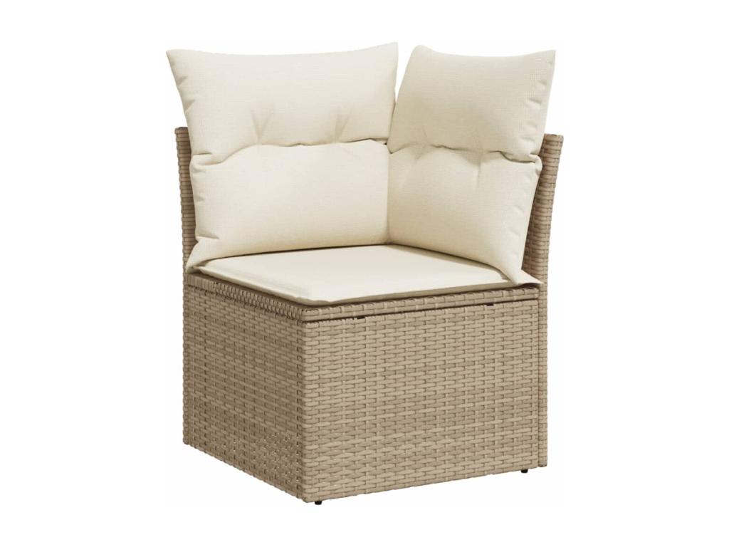 7-piece garden furniture set with cushions, beige wicker resin, 52859CPUN