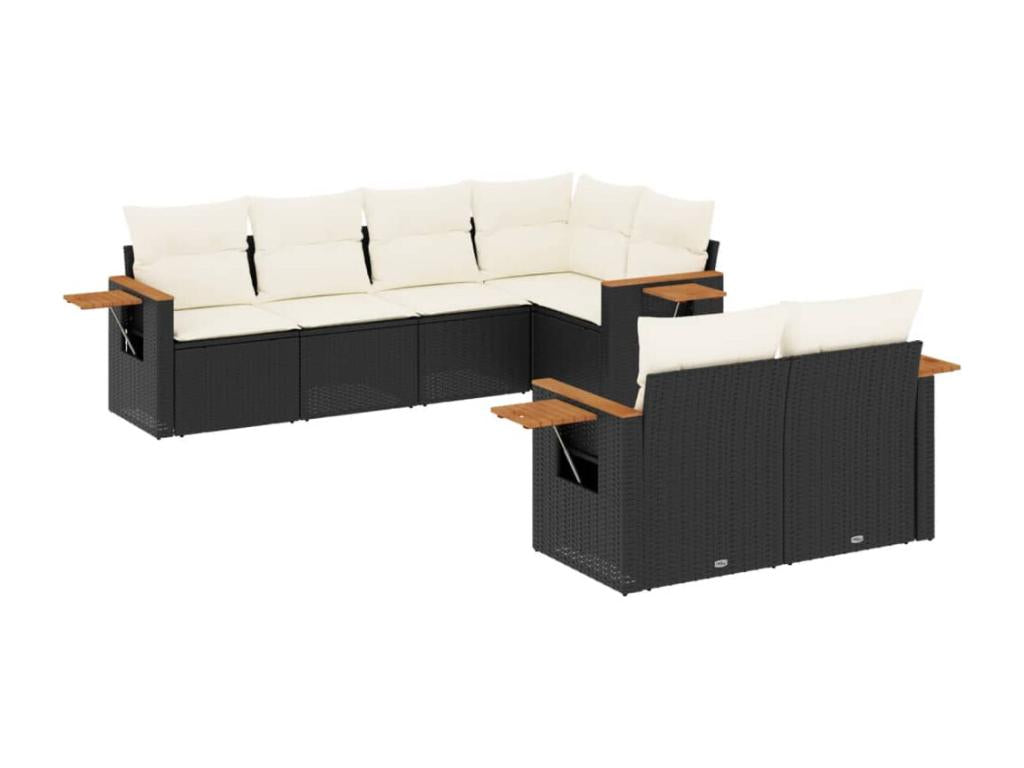 7-piece garden furniture set with cushions, black woven resin 82530GCQJ