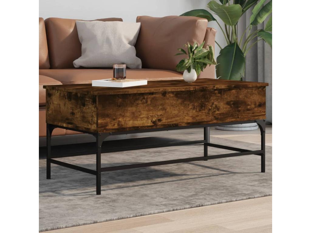 Smoked oak coffee table, 100x50x45 cm, engineered wood and metal