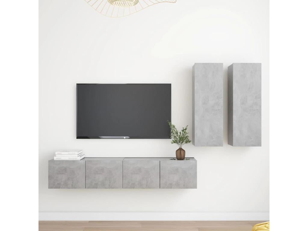 4-Piece TV Unit Set, Concrete Grey, Chipboard 25601FSEH