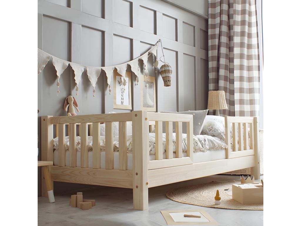 90x190 cm bed with guardrails and slatted base included, 10 cm legs, Bohometop 08641XFCX