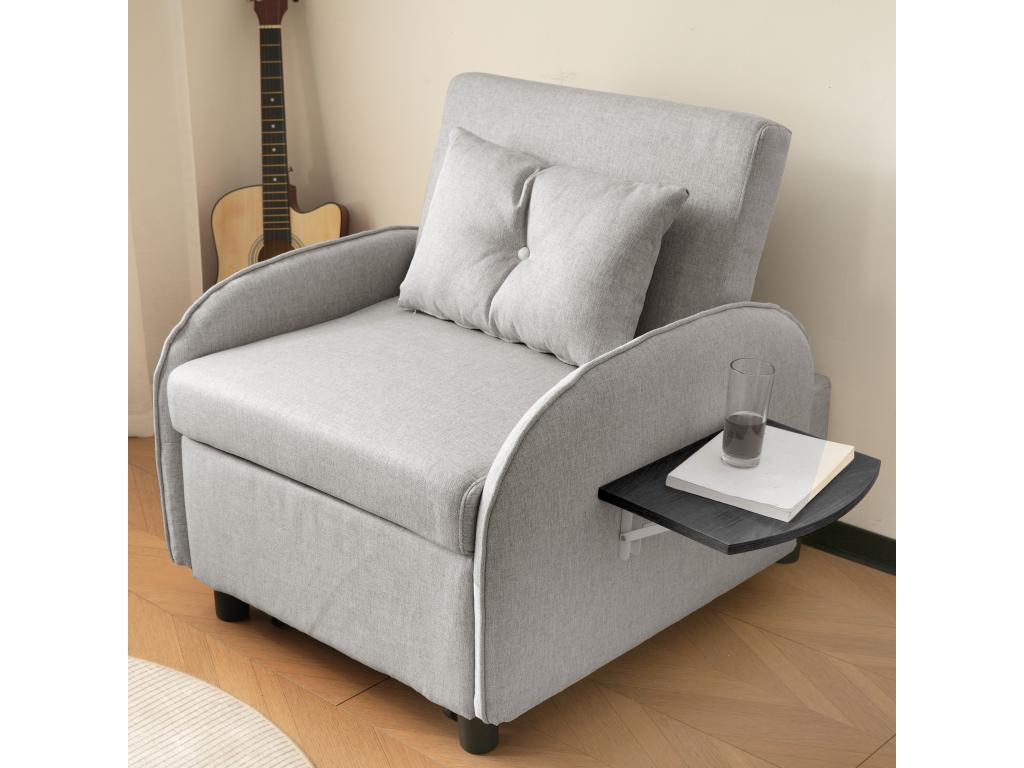 Folding linen armchair - with folding side tables - Light grey 58062YBFV