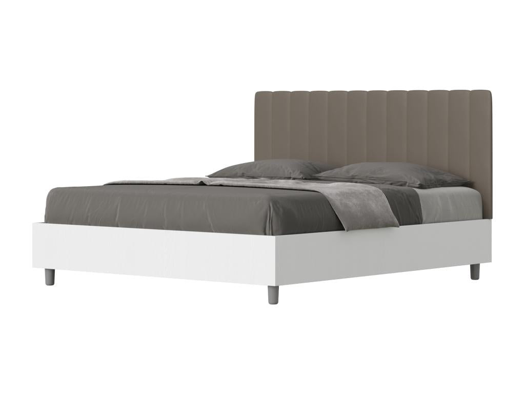 Nidchicshop 80087PLQE 160x190 Storage Bed with White Ash Frame and Cappuccino Faux Leather Headboard