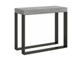 Extendable console table in wood with 2 anthracite steel legs, Elatra 90x40-196 or 90x40-300 - Cement Grey - 4-leg support - 5 slim extensions 96137CPKS