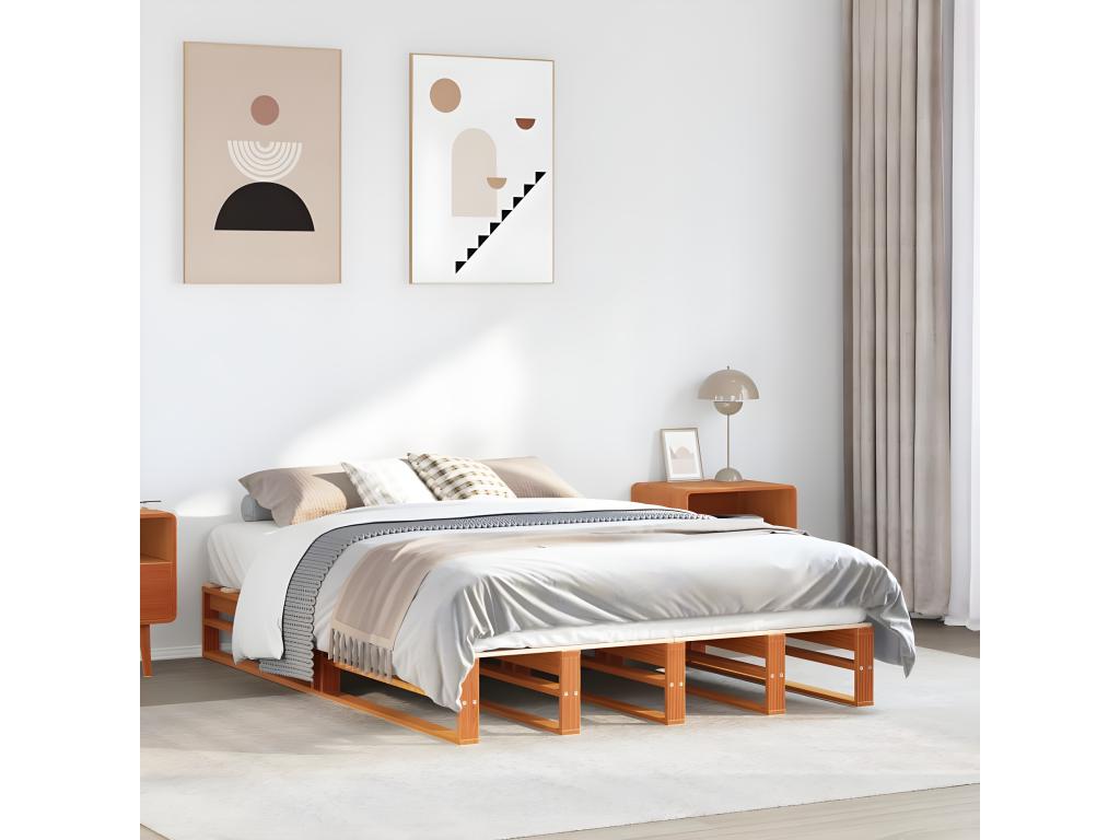 Bed frame without mattress, brown wax finish, 120x190cm, solid pine wood, 20123YUPS