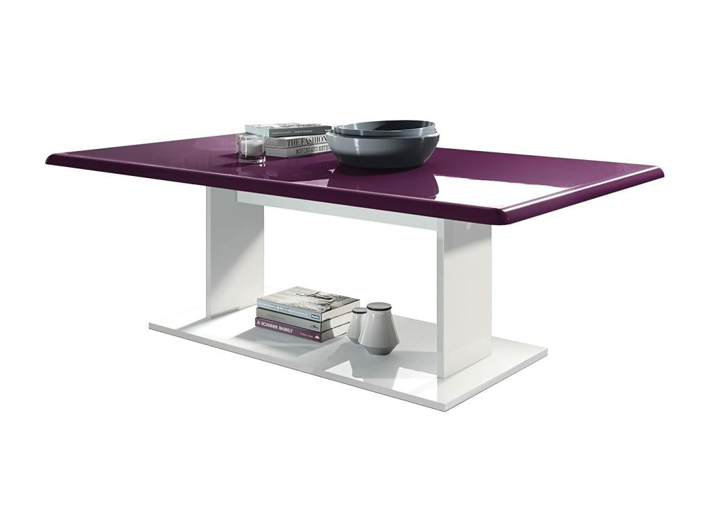 Coffee Table in White with High Gloss Mulberry Top 40x120x70 93911OGJP