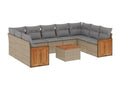 10-piece garden furniture set with cushions, beige woven resin, 14633GCAS