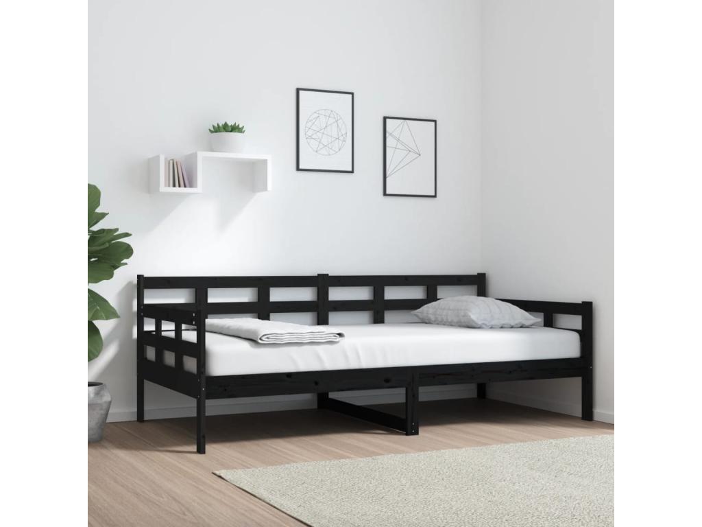Daybed without mattress, black, solid pine wood, 90x190 cm, 86388ZFZK