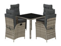 5-piece garden dining set with grey resin wicker cushions