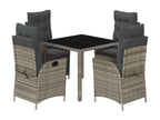 5-piece garden dining set with grey resin wicker cushions