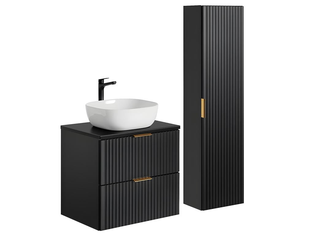 Bohometop Black 78698HCMO 60cm Single Sink Vanity Unit and Tall Cabinet