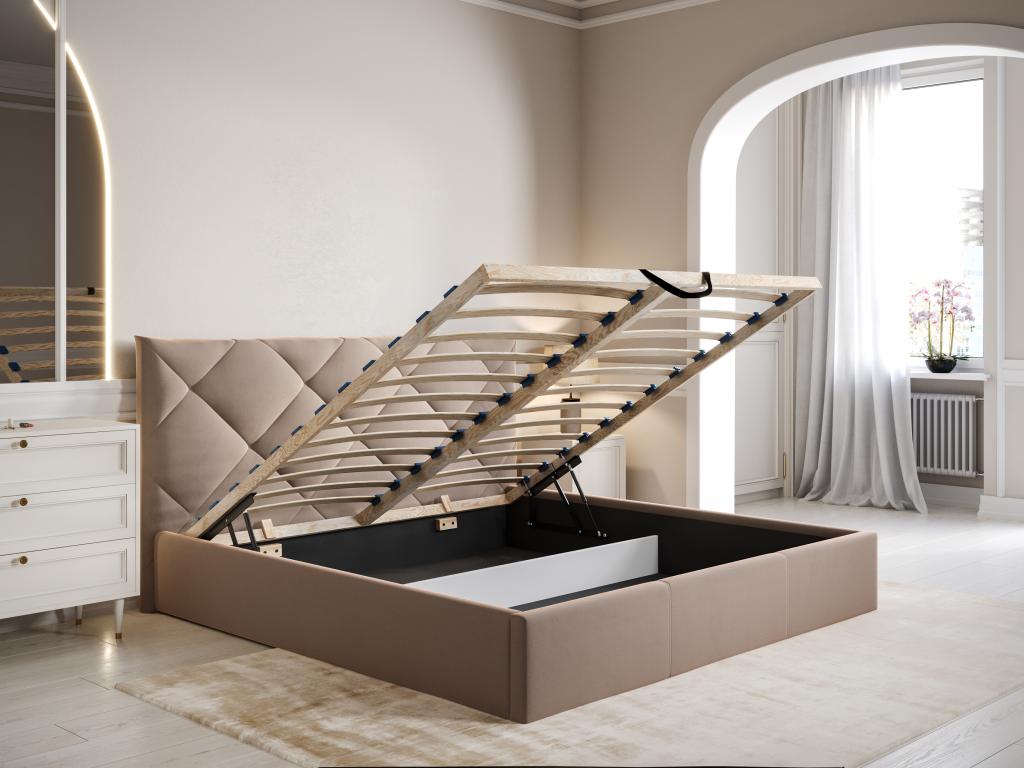 Storage bed 180x200 cm - Velvet - Beige - Bohometop 65909ADCI
